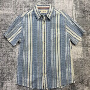 The Normal Brand Shirt Mens Medium Blue White Striped Textured Woven Button Up